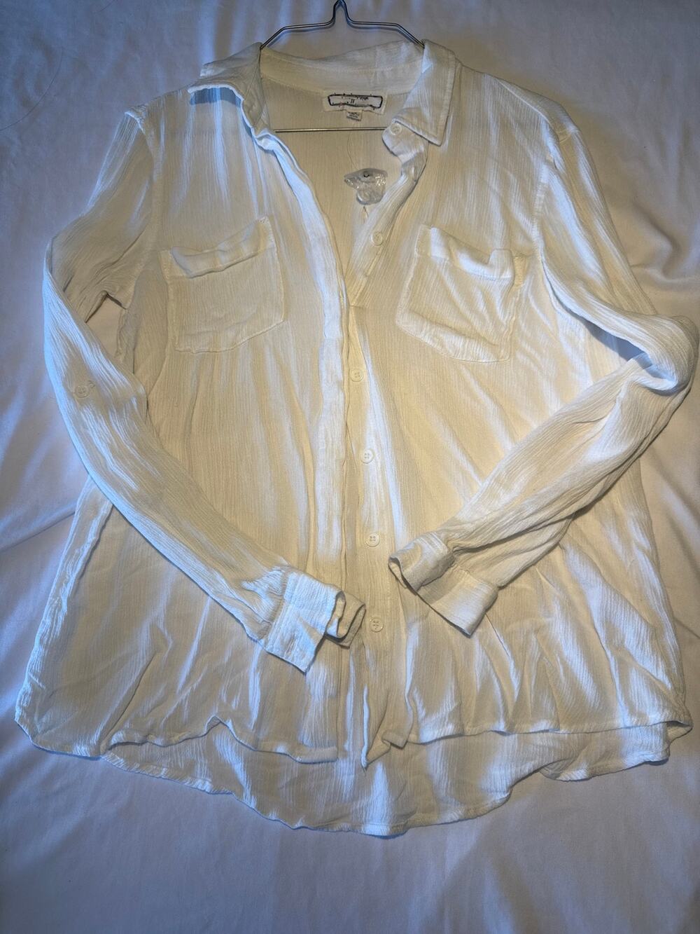 Hippie Rose Womens XS White Button Down Blouse Long Sleeve Hi Low Shirt